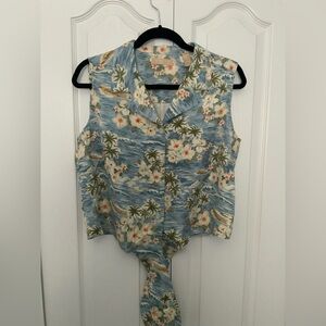 NWOT Kate Hill Tropical Floral Sleeveless Blouse - Blue and Cream